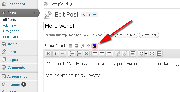 insert contact form