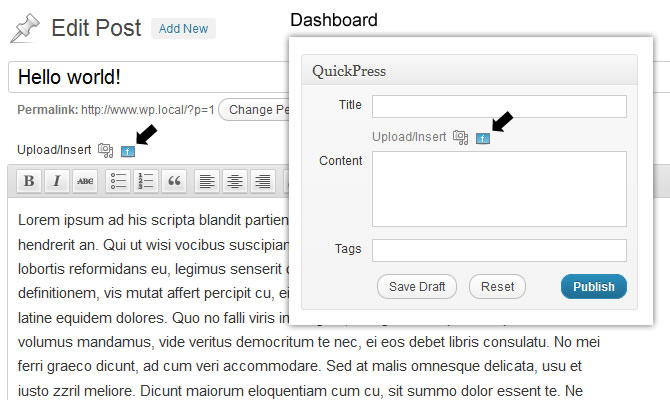 Photoshow button in the Blogs' editing section and dashboard